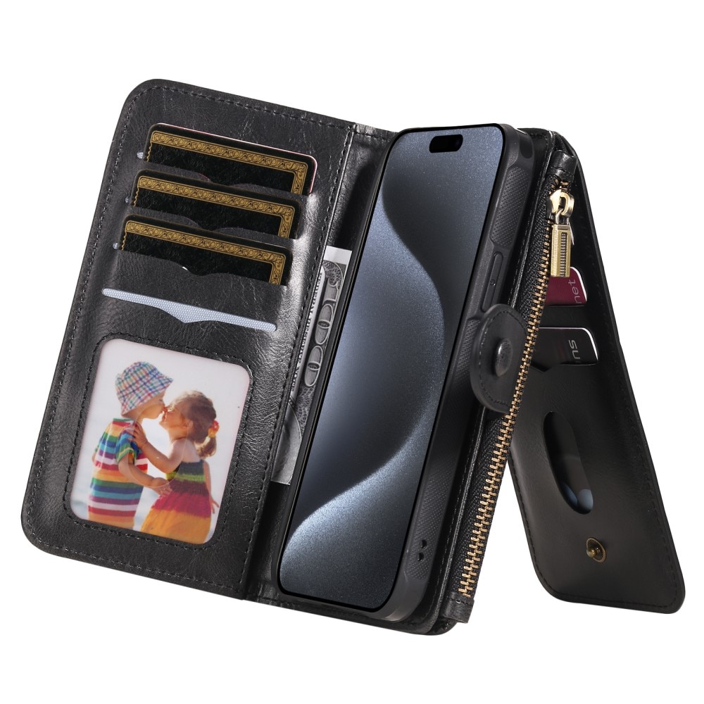 iPhone 15 Pro Magnet Leather Multi-Wallet zwart