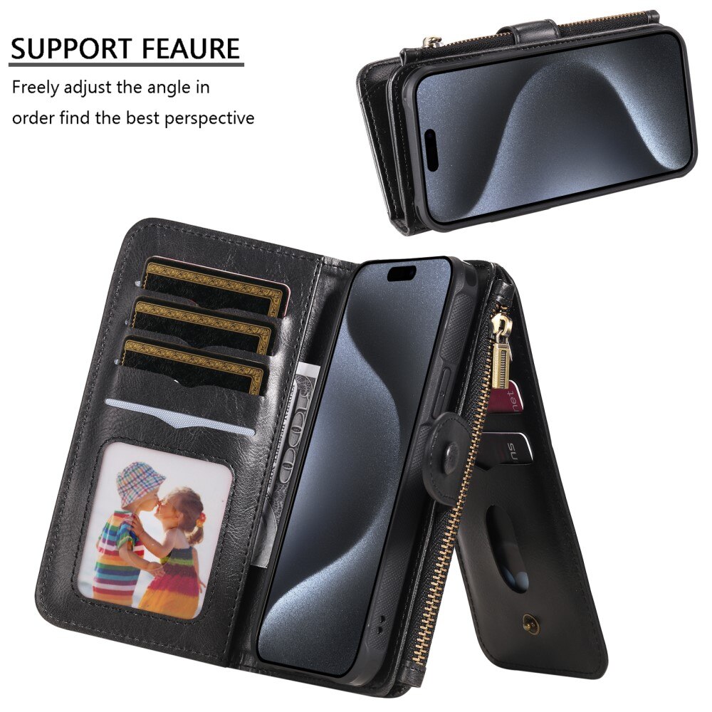 iPhone 15 Pro Magnet Leather Multi-Wallet zwart