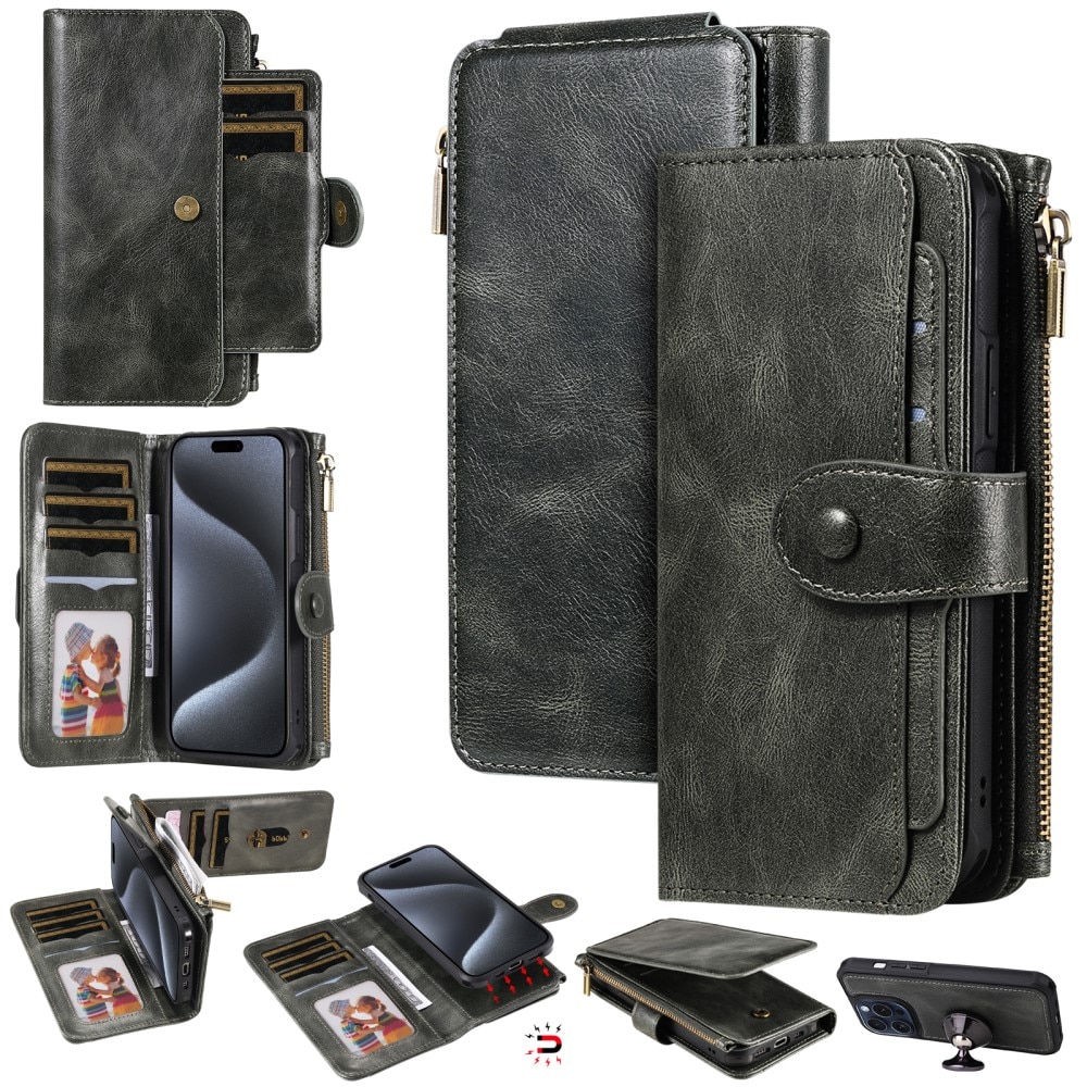 iPhone 15 Pro Magnet Leather Multi-Wallet grijs