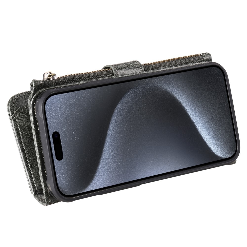 iPhone 15 Pro Magnet Leather Multi-Wallet grijs
