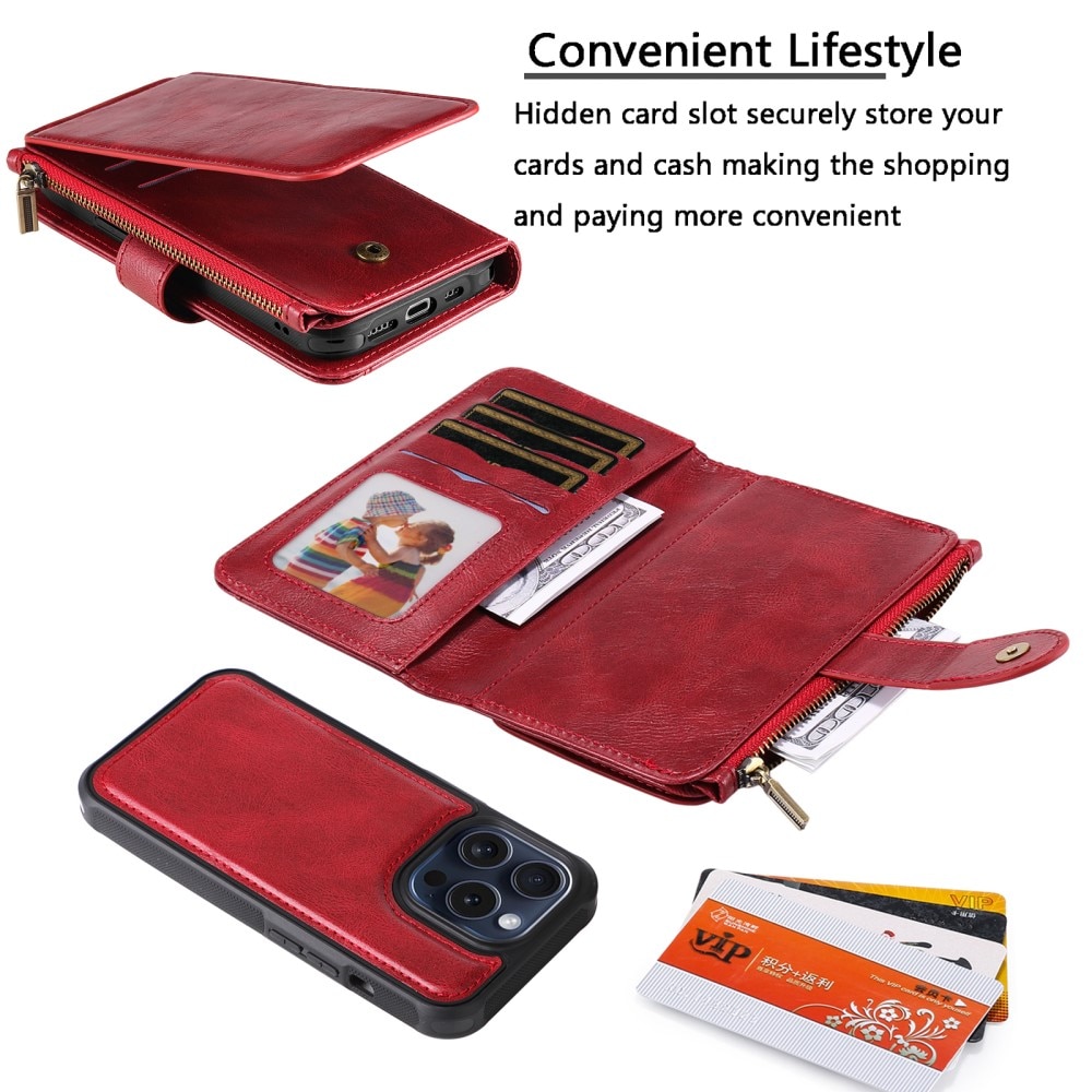 iPhone 15 Pro Magnet Leather Multi-Wallet rood