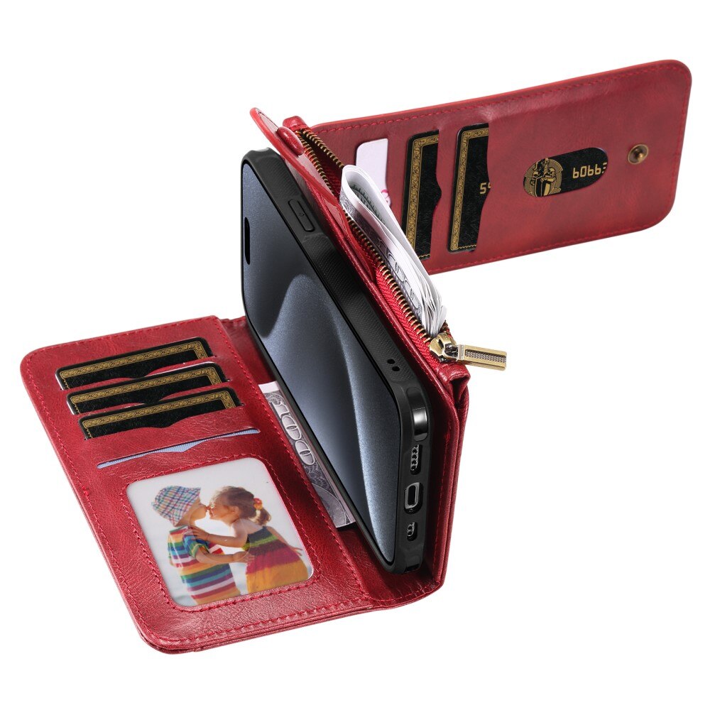 iPhone 15 Pro Magnet Leather Multi-Wallet rood