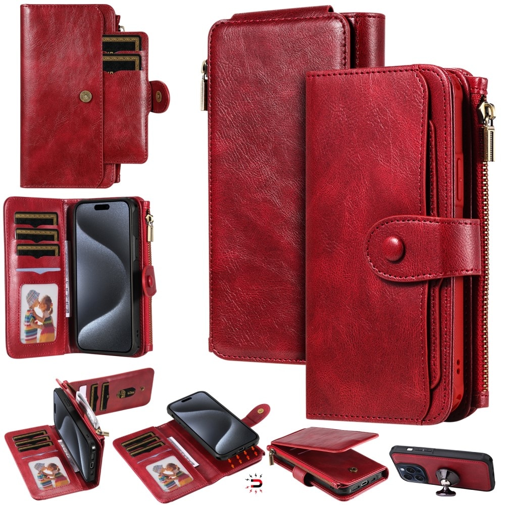 iPhone 15 Pro Magnet Leather Multi-Wallet rood