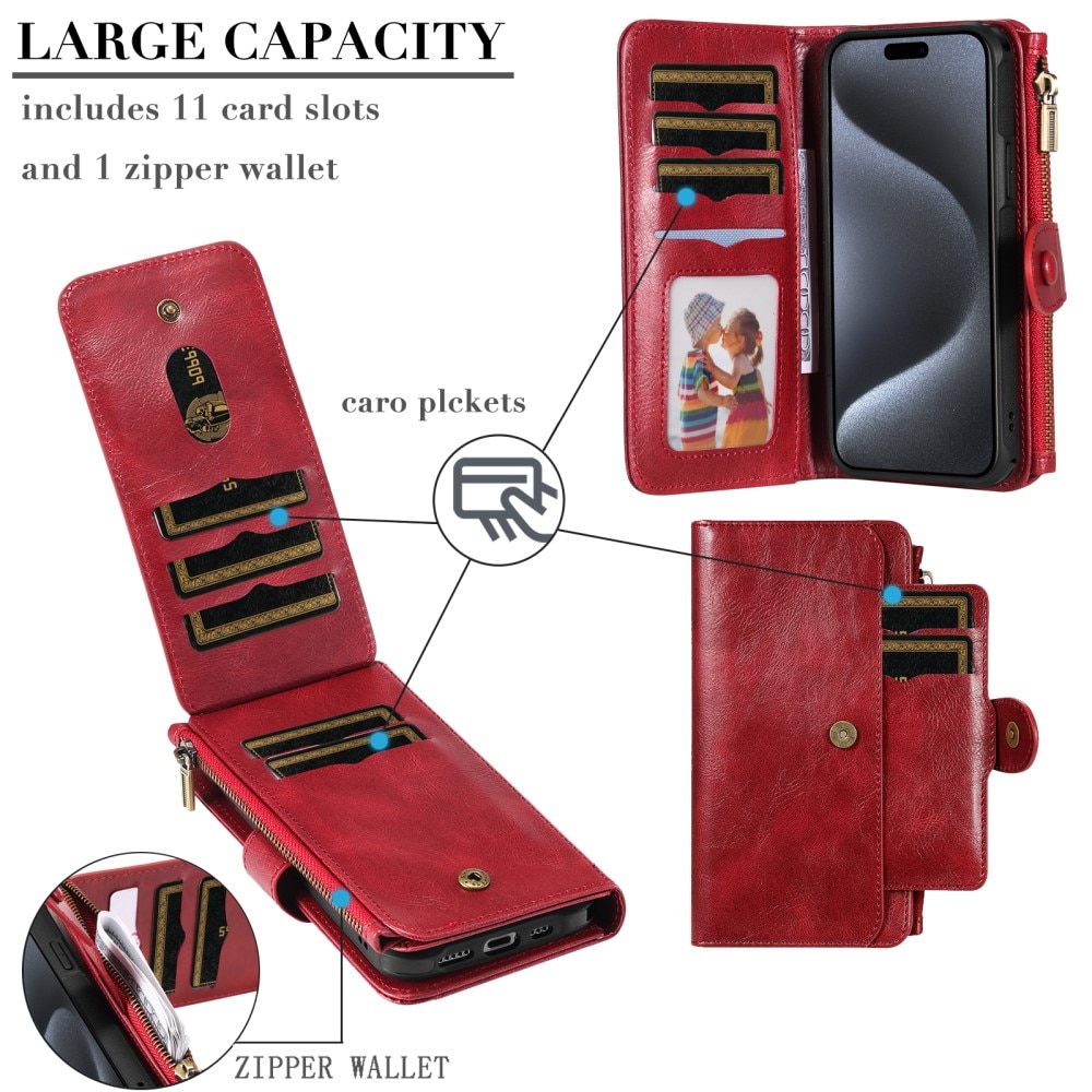 iPhone 15 Pro Magnet Leather Multi-Wallet rood