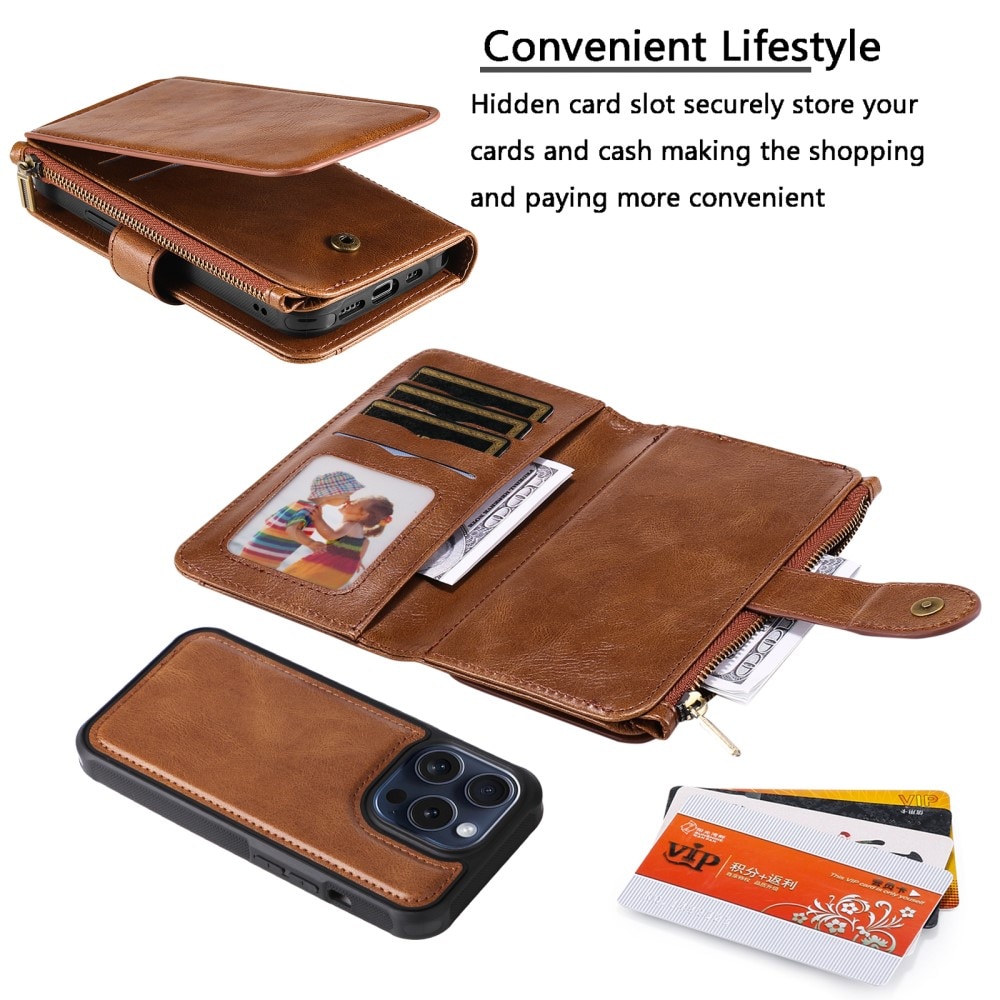 iPhone 15 Pro Magnet Leather Multi-Wallet bruin