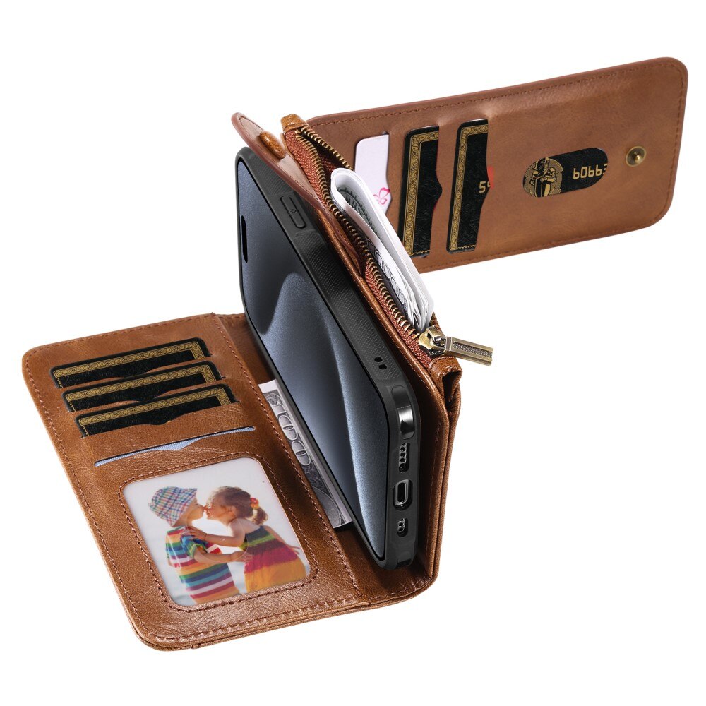 iPhone 15 Pro Magnet Leather Multi-Wallet bruin