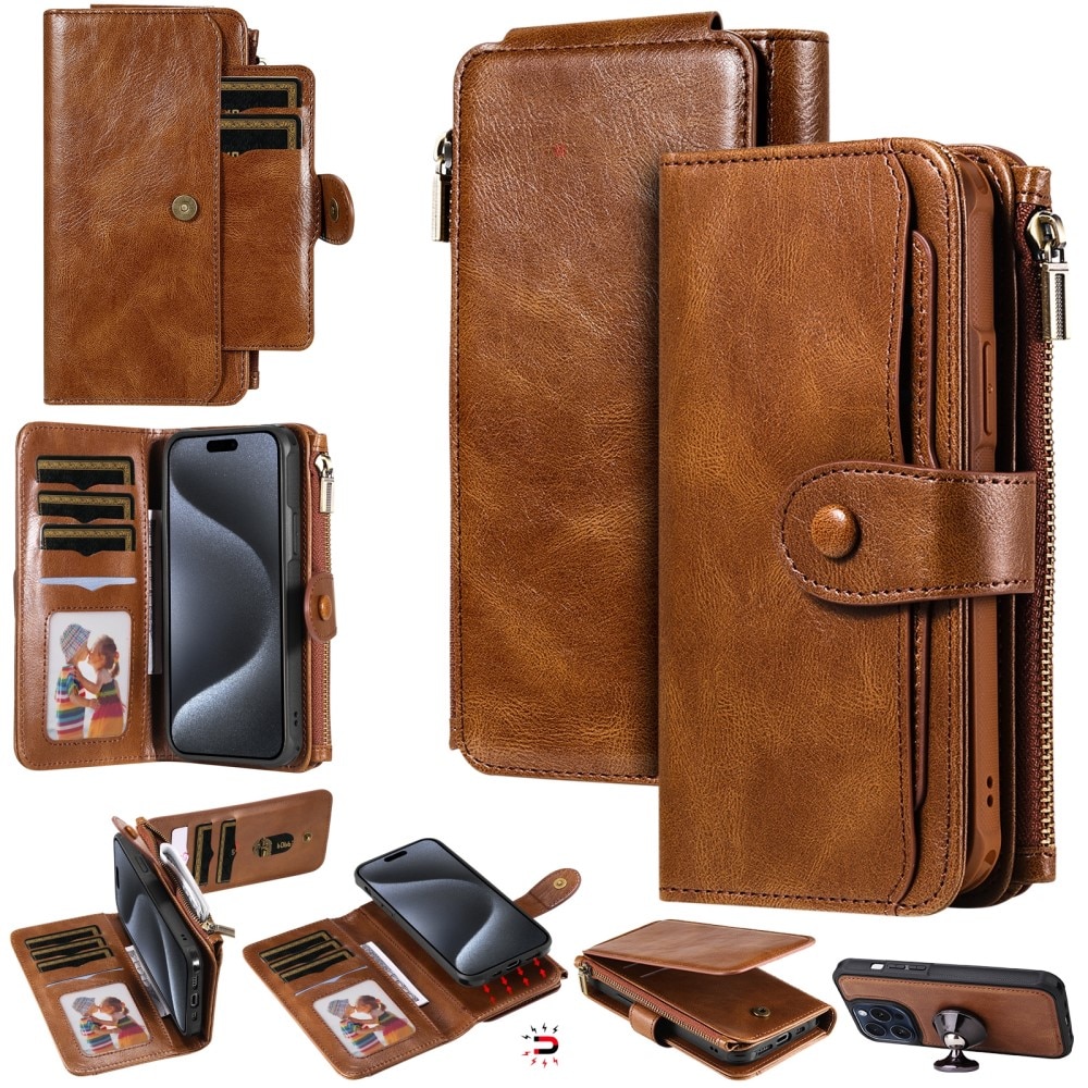 iPhone 15 Pro Magnet Leather Multi-Wallet bruin