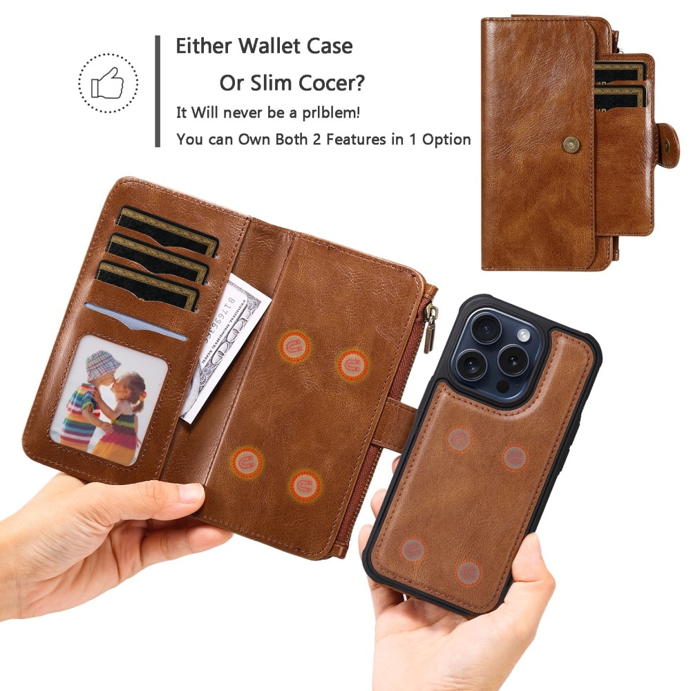 iPhone 15 Pro Magnet Leather Multi-Wallet bruin