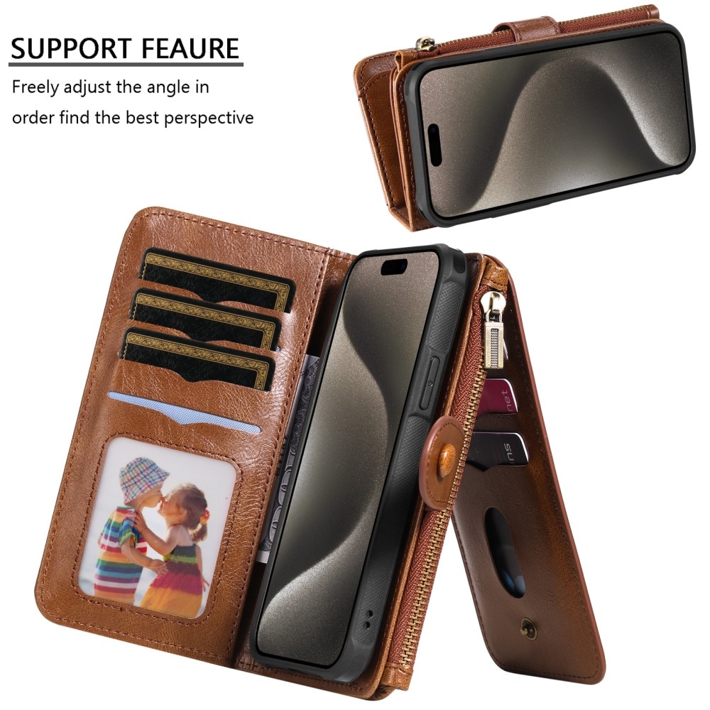 iPhone 15 Pro Max Magnet Leather Multi-Wallet bruin