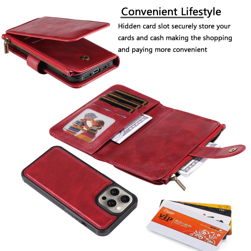 iPhone 15 Pro Max Magnet Leather Multi-Wallet rood