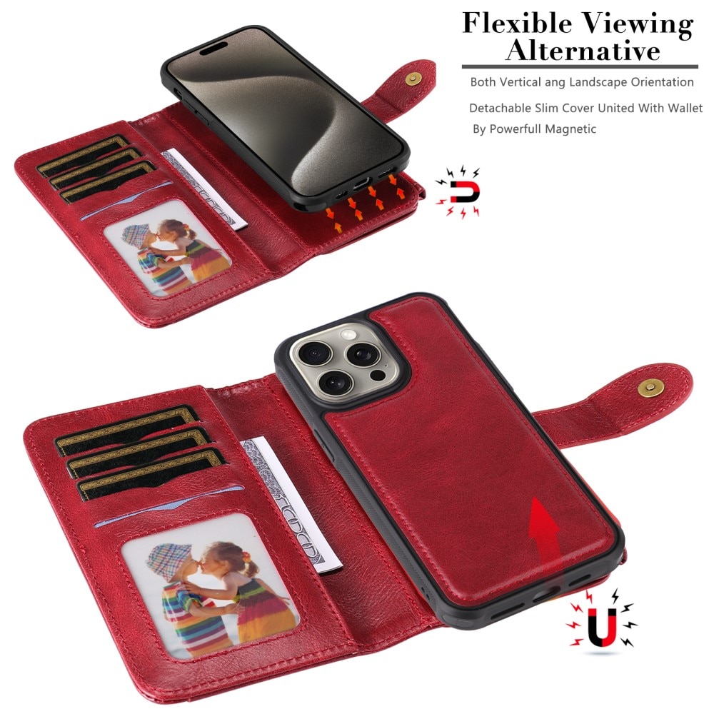 iPhone 15 Pro Max Magnet Leather Multi-Wallet rood