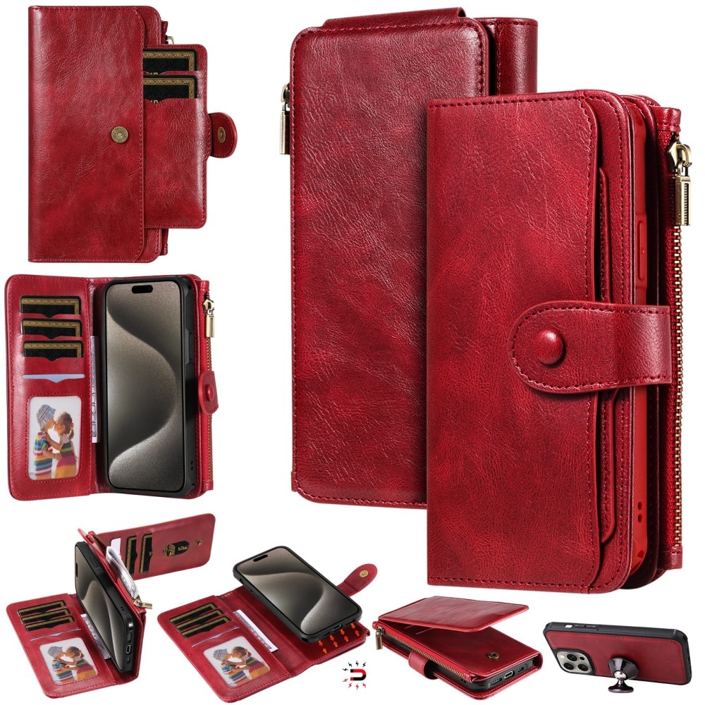 iPhone 15 Pro Max Magnet Leather Multi-Wallet rood