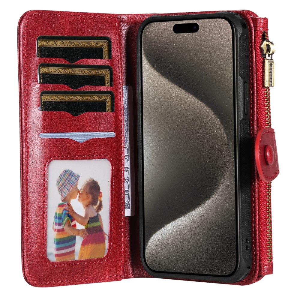 iPhone 15 Pro Max Magnet Leather Multi-Wallet rood