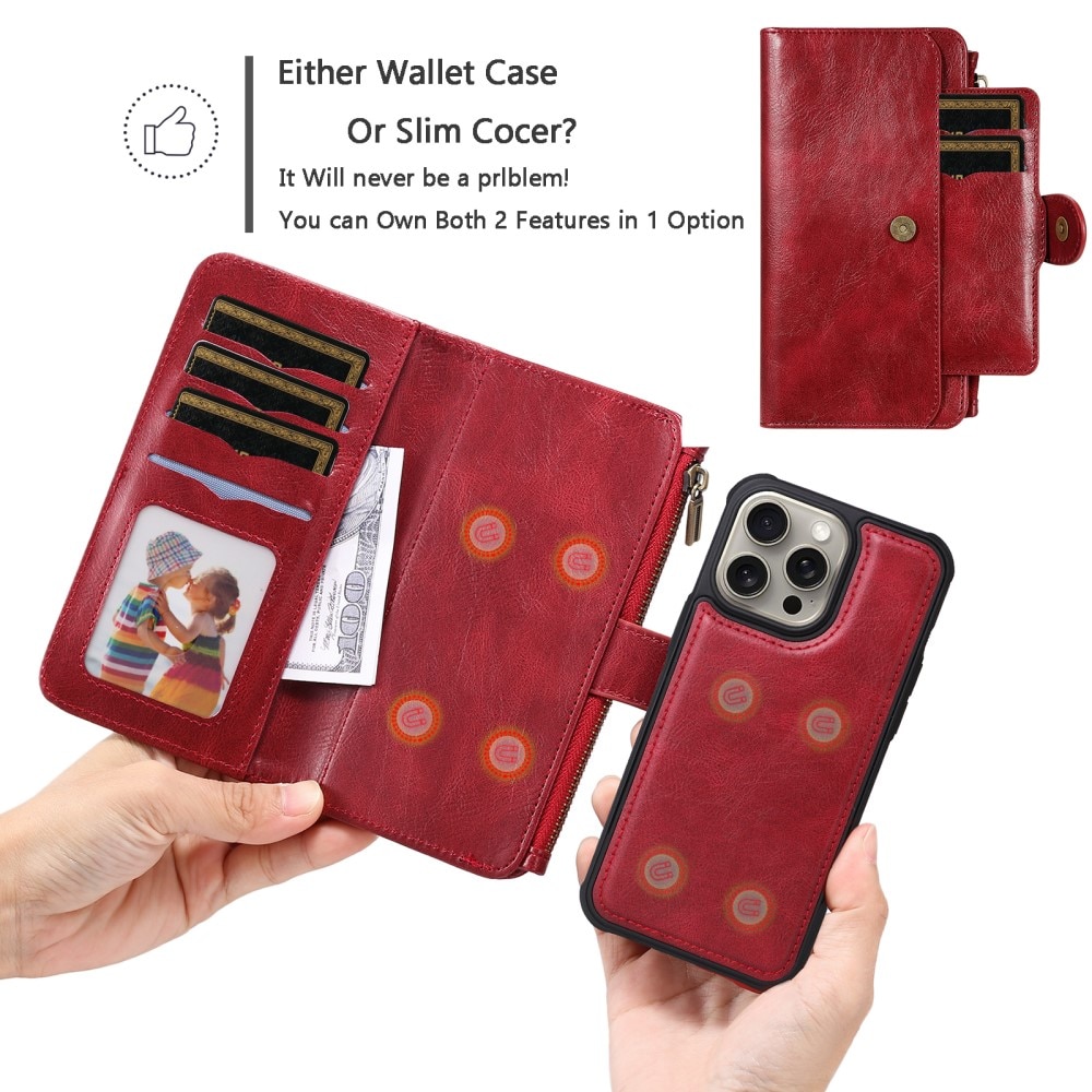 iPhone 15 Pro Max Magnet Leather Multi-Wallet rood