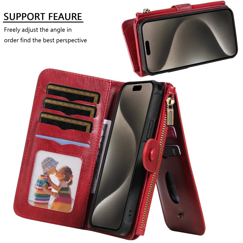 iPhone 15 Pro Max Magnet Leather Multi-Wallet rood