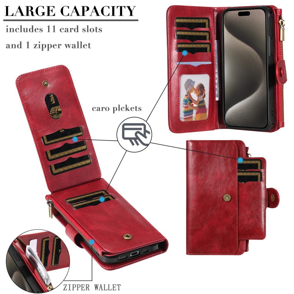 iPhone 15 Pro Max Magnet Leather Multi-Wallet rood