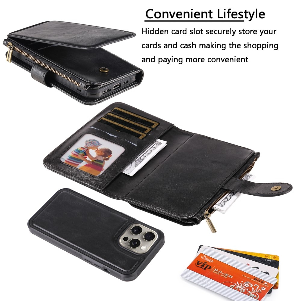 iPhone 15 Pro Max Magnet Leather Multi-Wallet zwart