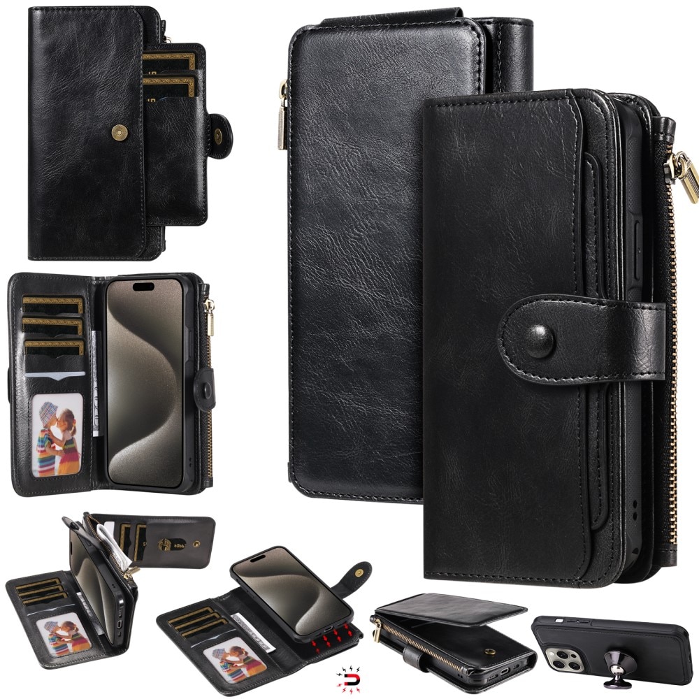 iPhone 15 Pro Max Magnet Leather Multi-Wallet zwart