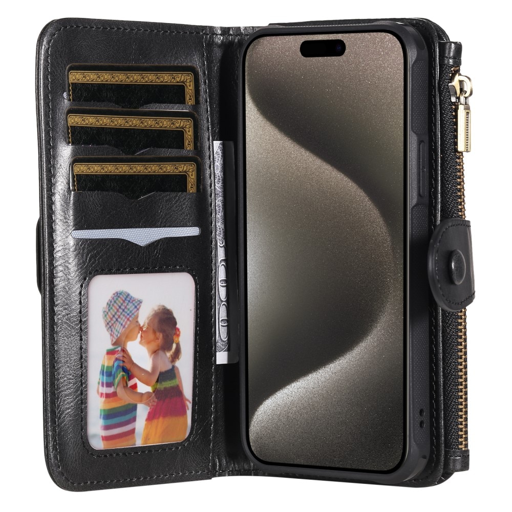 iPhone 15 Pro Max Magnet Leather Multi-Wallet zwart