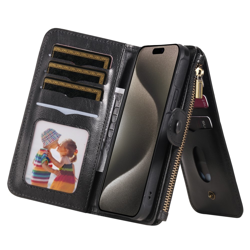 iPhone 15 Pro Max Magnet Leather Multi-Wallet zwart