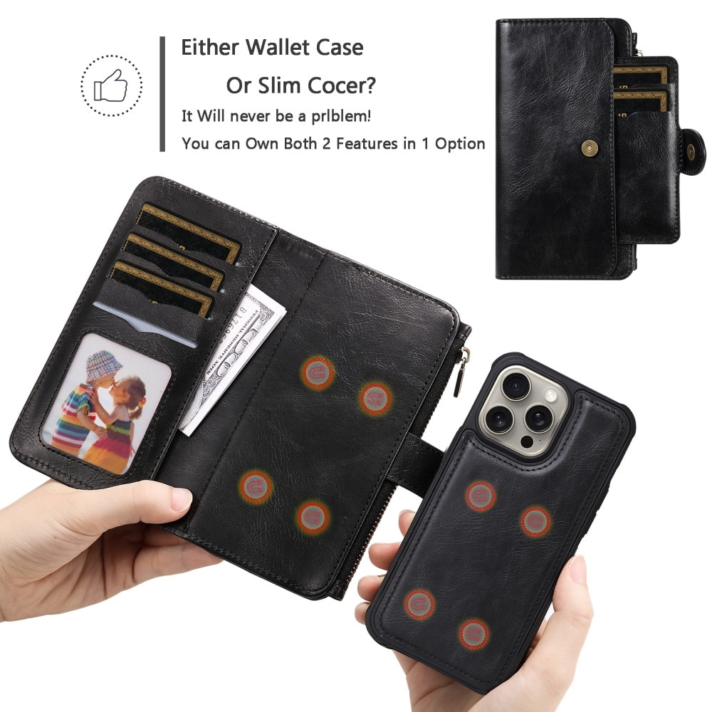 iPhone 15 Pro Max Magnet Leather Multi-Wallet zwart