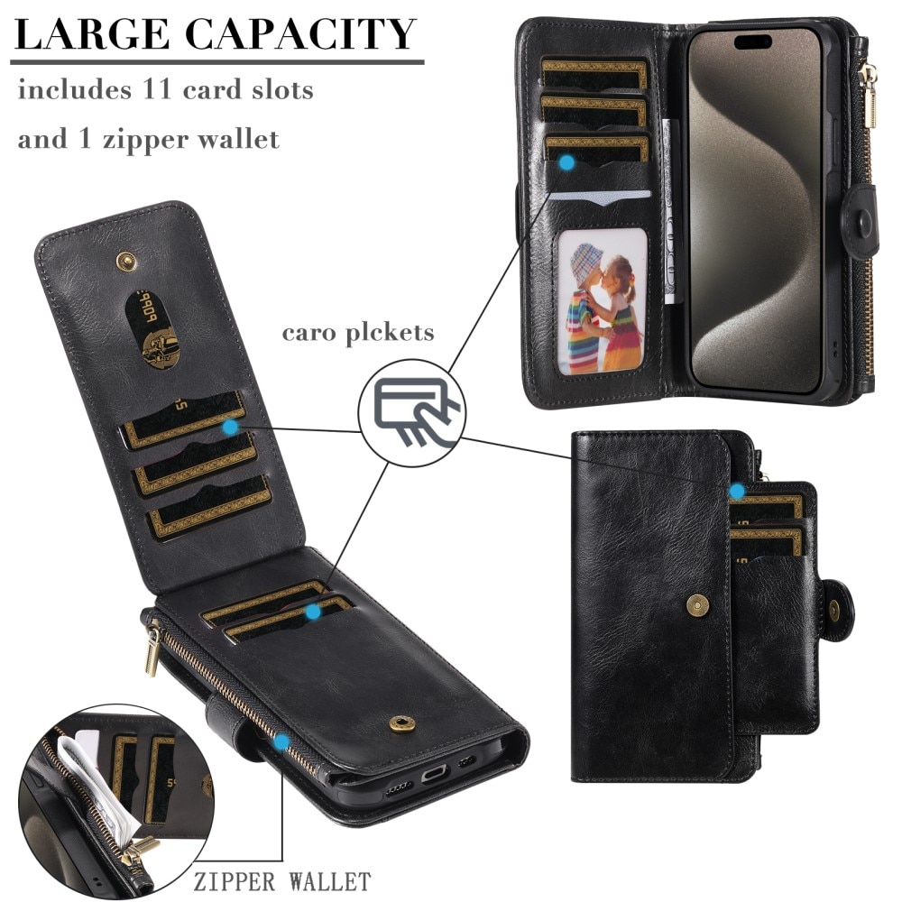 iPhone 15 Pro Max Magnet Leather Multi-Wallet zwart