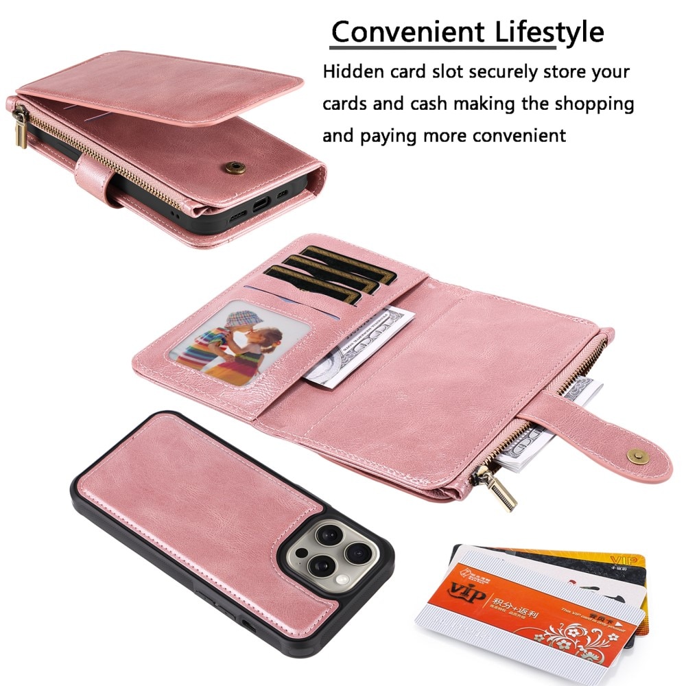 iPhone 15 Pro Max Magnet Leather Multi-Wallet roze