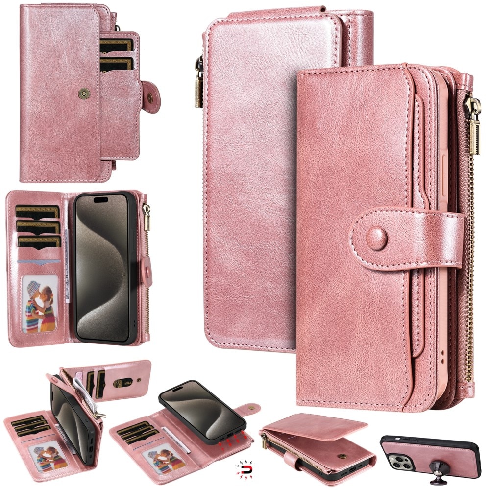 iPhone 15 Pro Max Magnet Leather Multi-Wallet roze