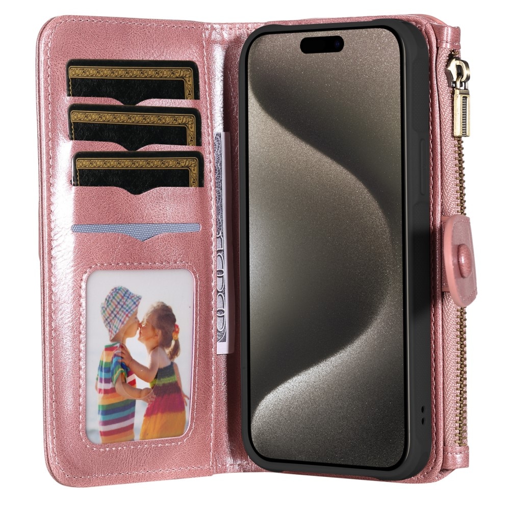 iPhone 15 Pro Max Magnet Leather Multi-Wallet roze