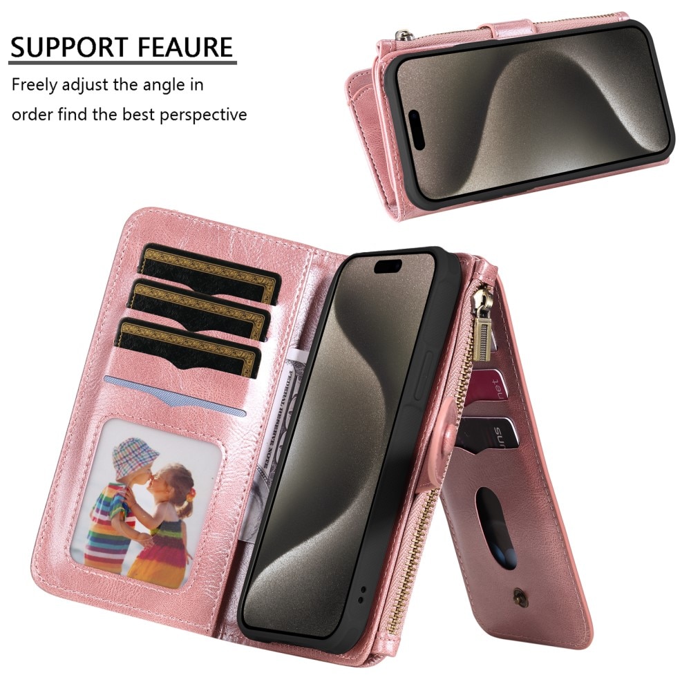 iPhone 15 Pro Max Magnet Leather Multi-Wallet roze