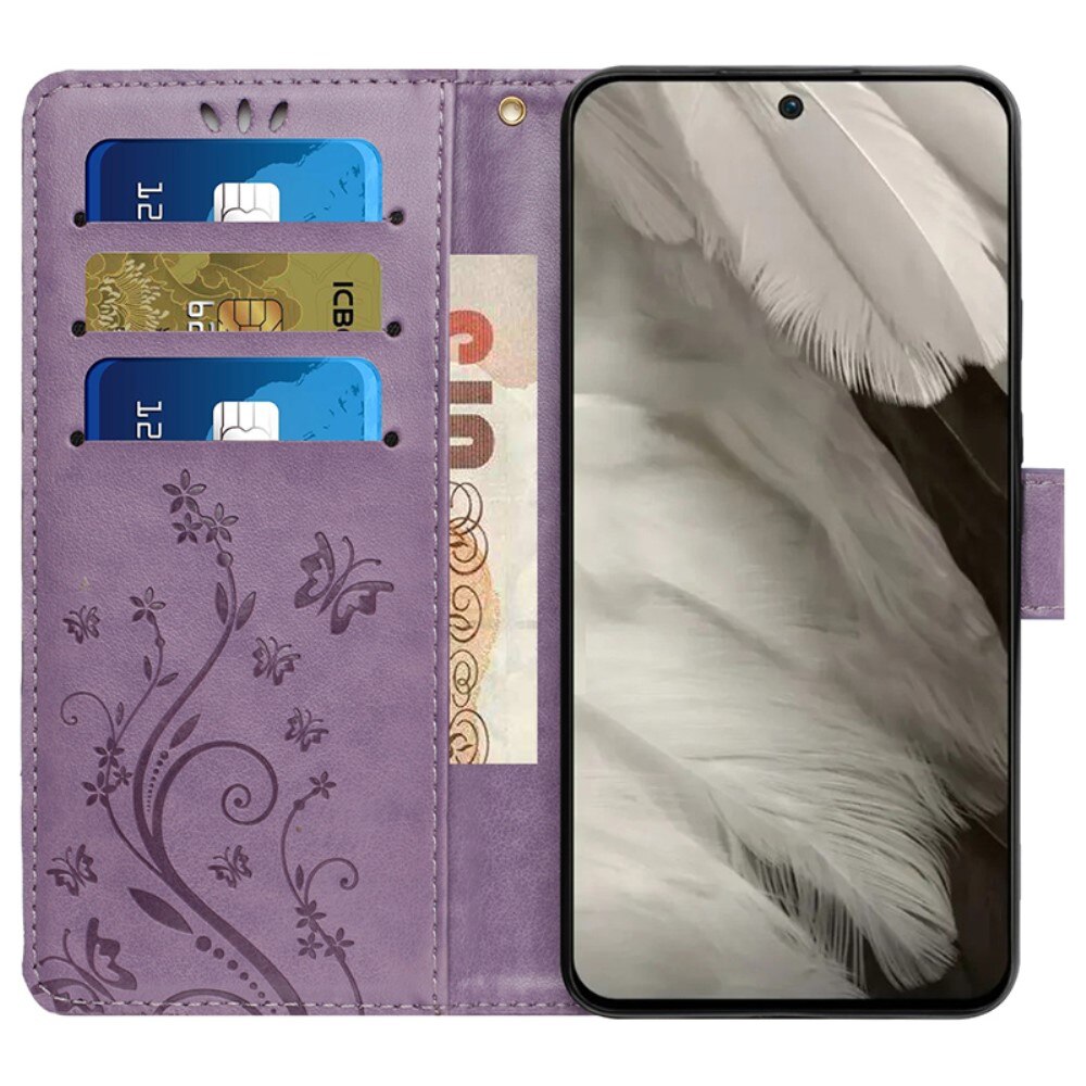 Google Pixel 8 Leren vlinderhoesje Paars
