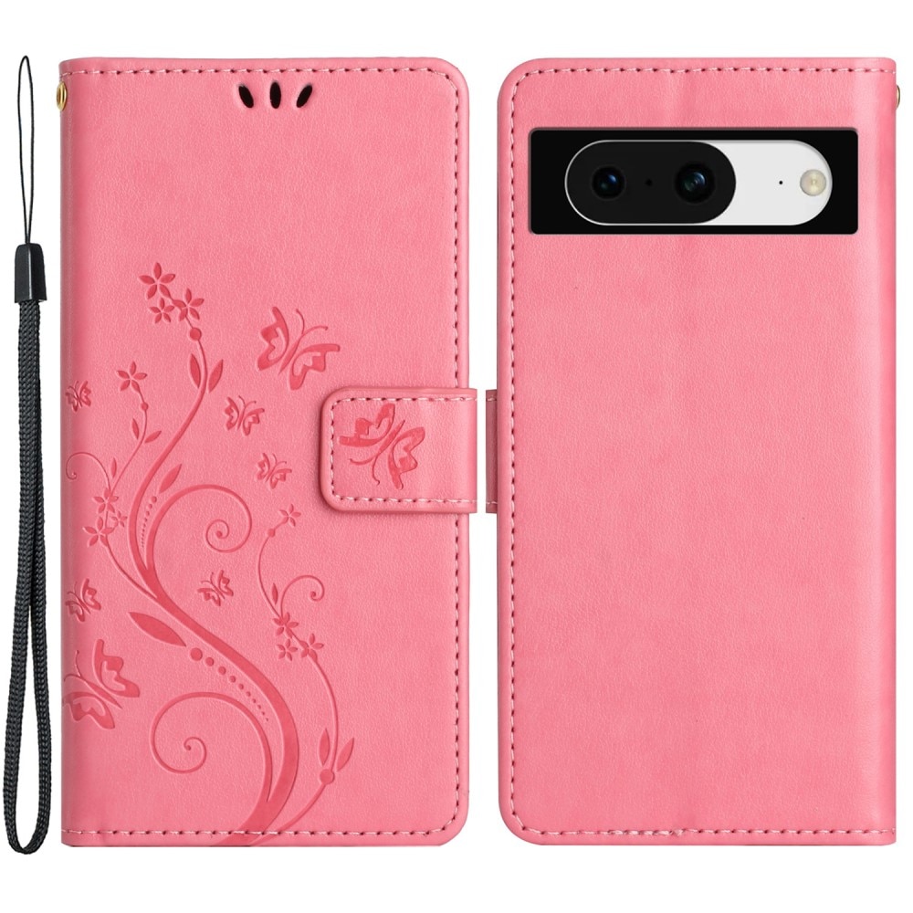 Google Pixel 8 Leren vlinderhoesje Roze