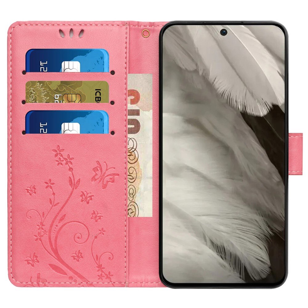 Google Pixel 8 Leren vlinderhoesje Roze
