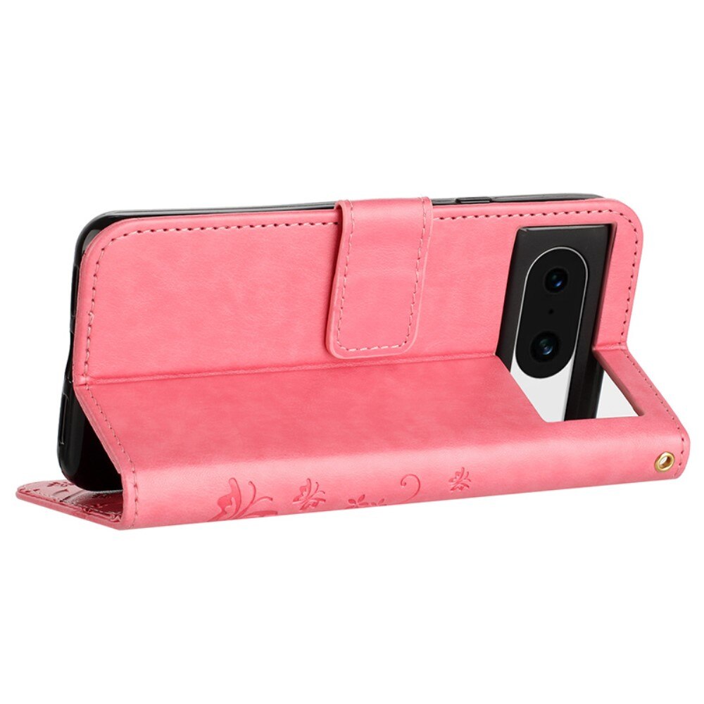 Google Pixel 8 Leren vlinderhoesje Roze
