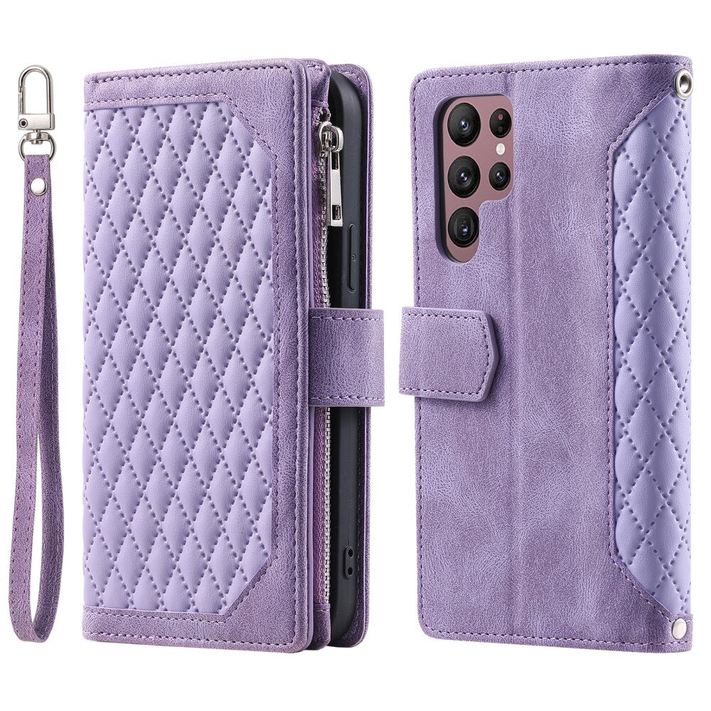 Samsung Galaxy S24 Ultra Portemonnee tas Quilted paars