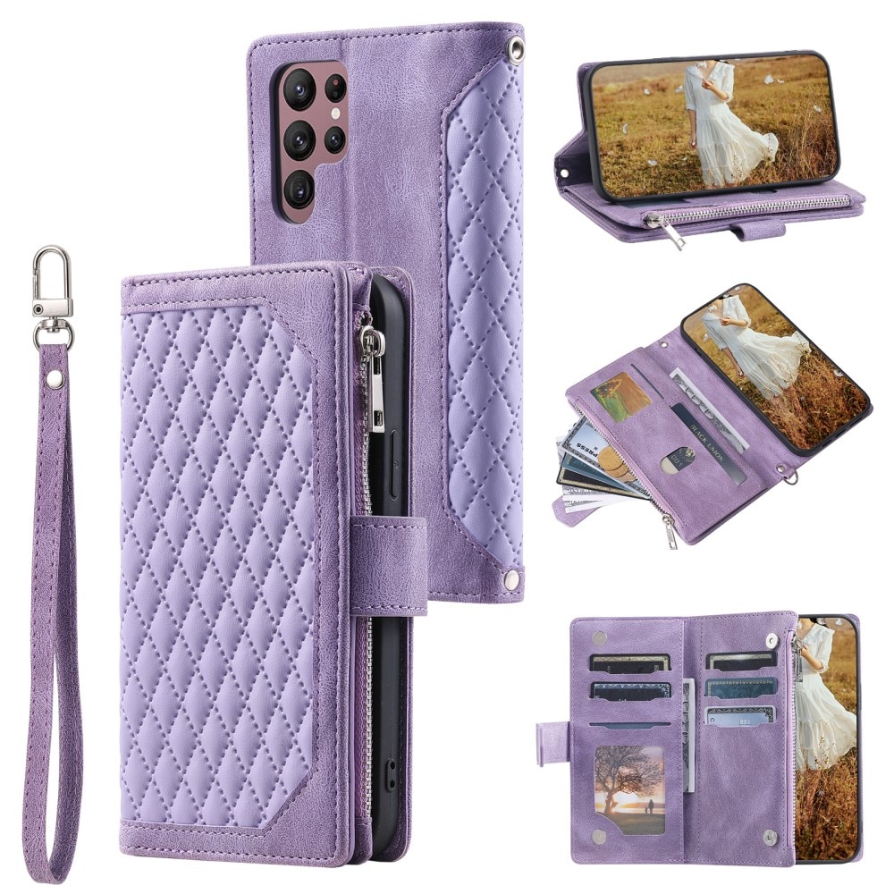 Samsung Galaxy S24 Ultra Portemonnee tas Quilted paars