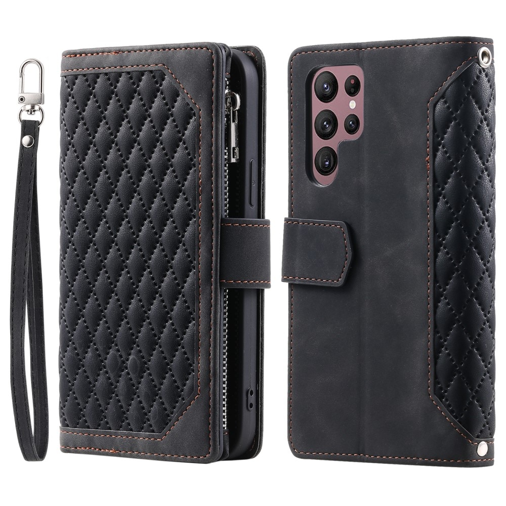 Samsung Galaxy S24 Ultra Portemonnee tas Quilted zwart