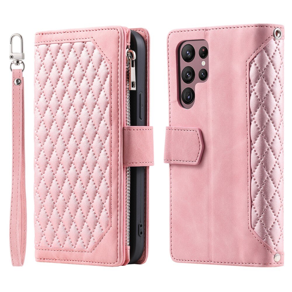 Samsung Galaxy S24 Ultra Portemonnee tas Quilted roze