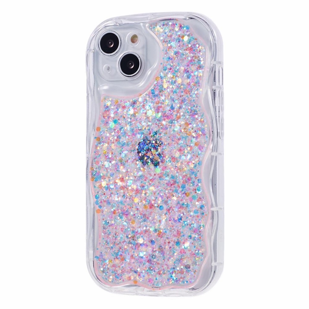 iPhone 15 Wavy Glitter Hoesje roze