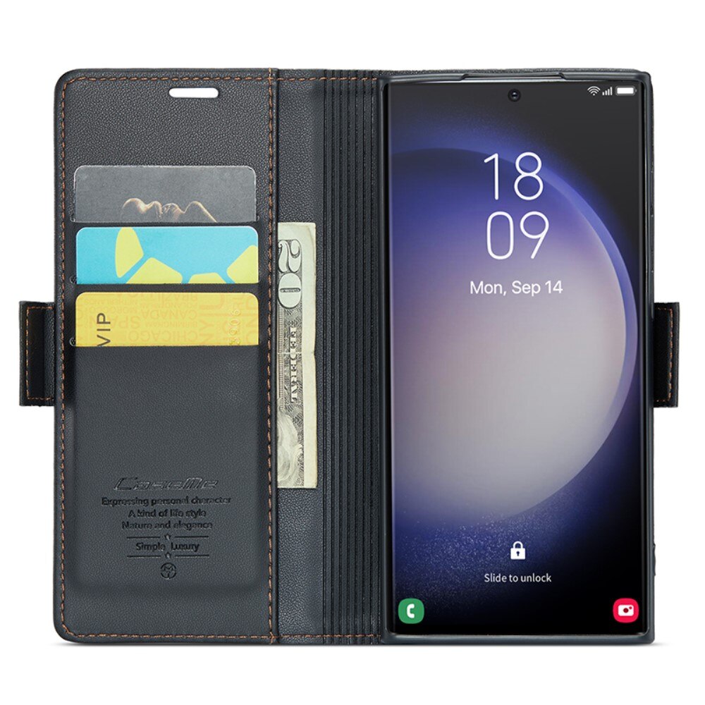 RFID blocking Slim Bookcover hoesje Samsung Galaxy S24 Ultra zwart