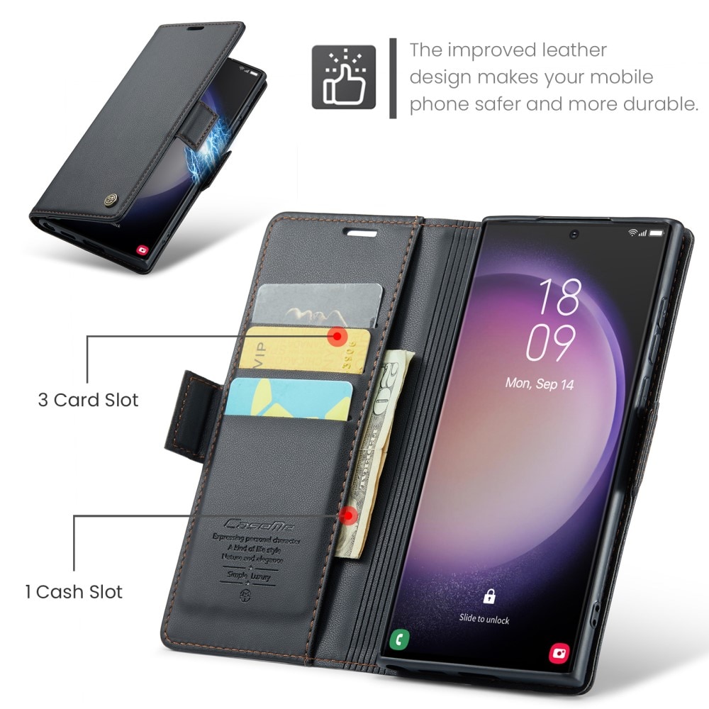 RFID blocking Slim Bookcover hoesje Samsung Galaxy S24 Ultra zwart