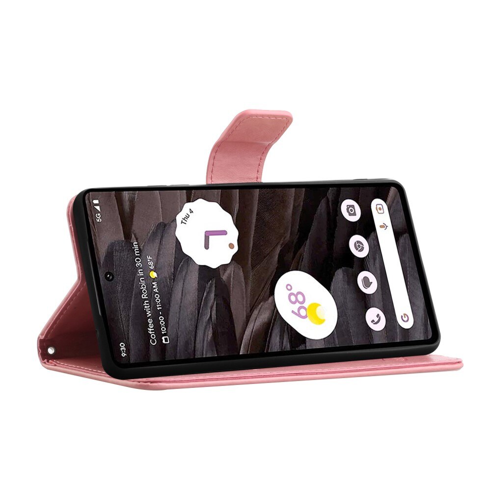 Google Pixel 8a Leren vlinderhoesje roze