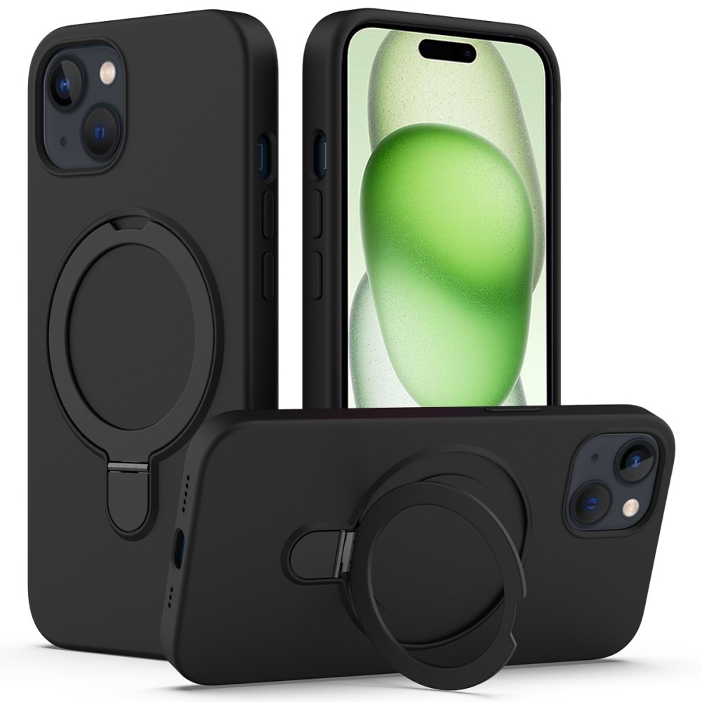 Siliconen hoesje Kickstand MagSafe iPhone 15 zwart