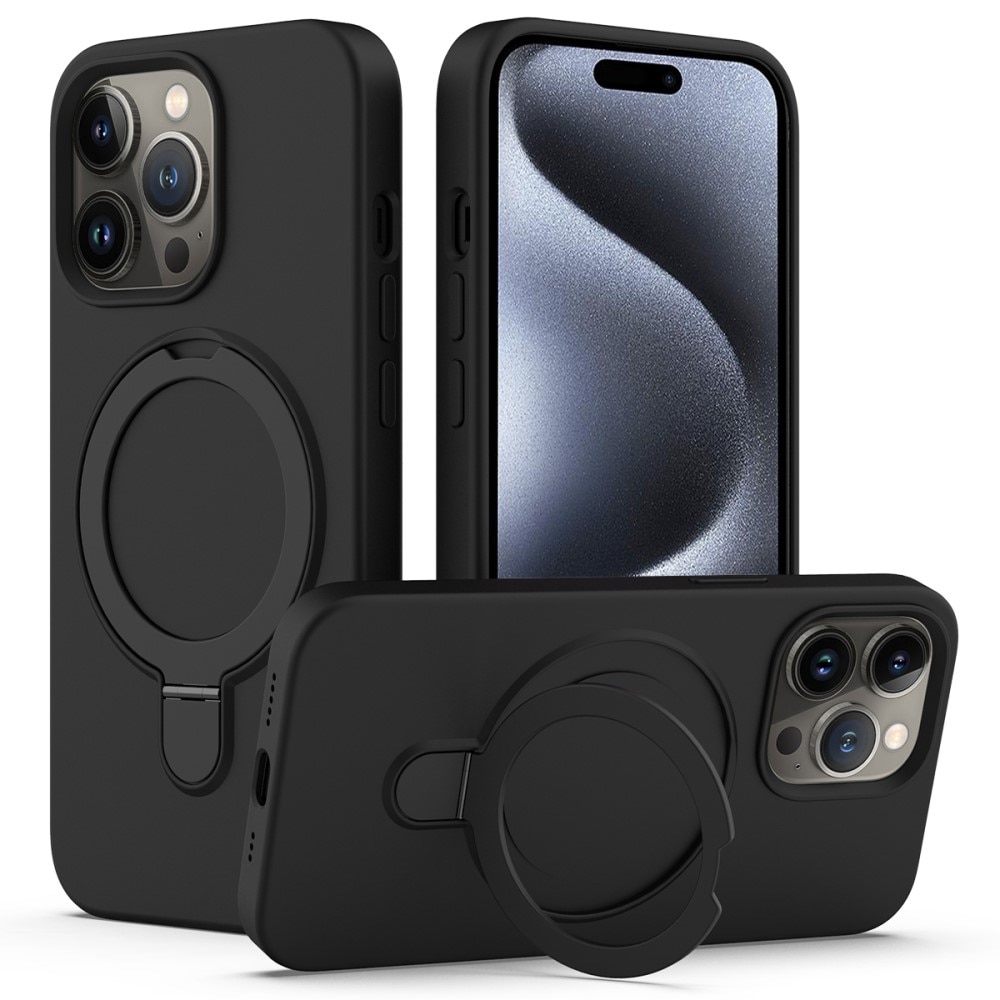 Siliconen hoesje Kickstand MagSafe iPhone 15 Pro Max zwart