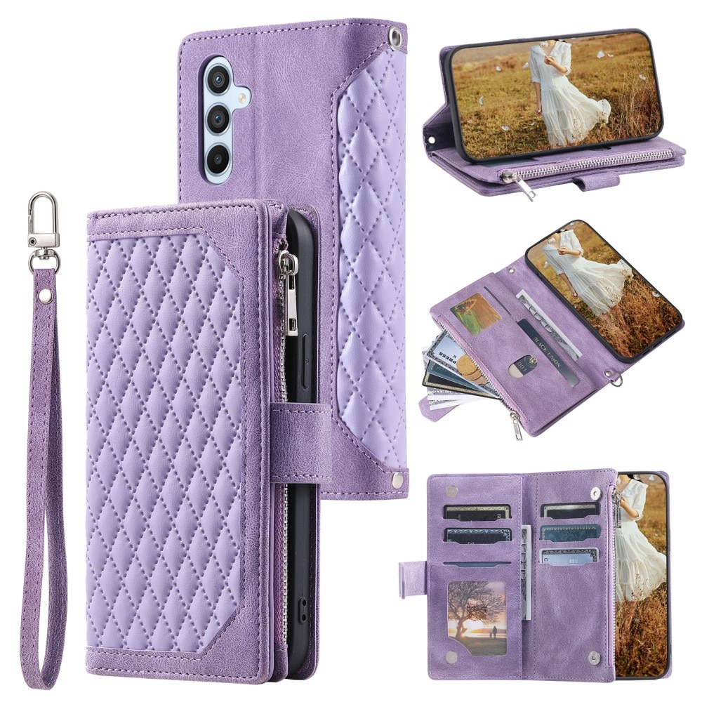 Samsung Galaxy A55 Portemonnee tas Quilted paars