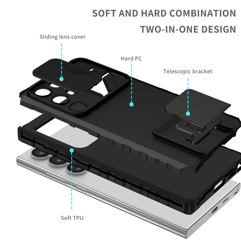 Samsung Galaxy S24 Ultra Kickstand Hoesje met Camera Protector zwart