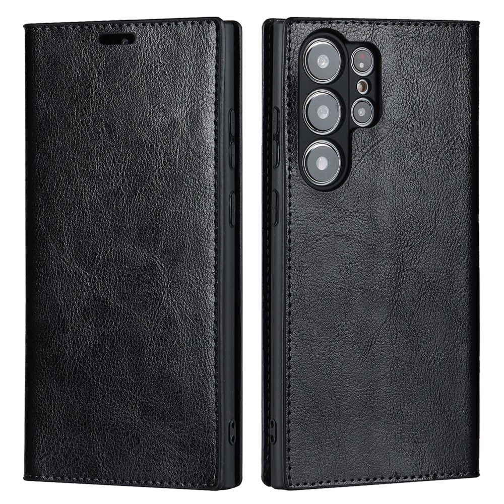 Samsung Galaxy S23 Ultra Mobielhoesje Echt Leer zwart