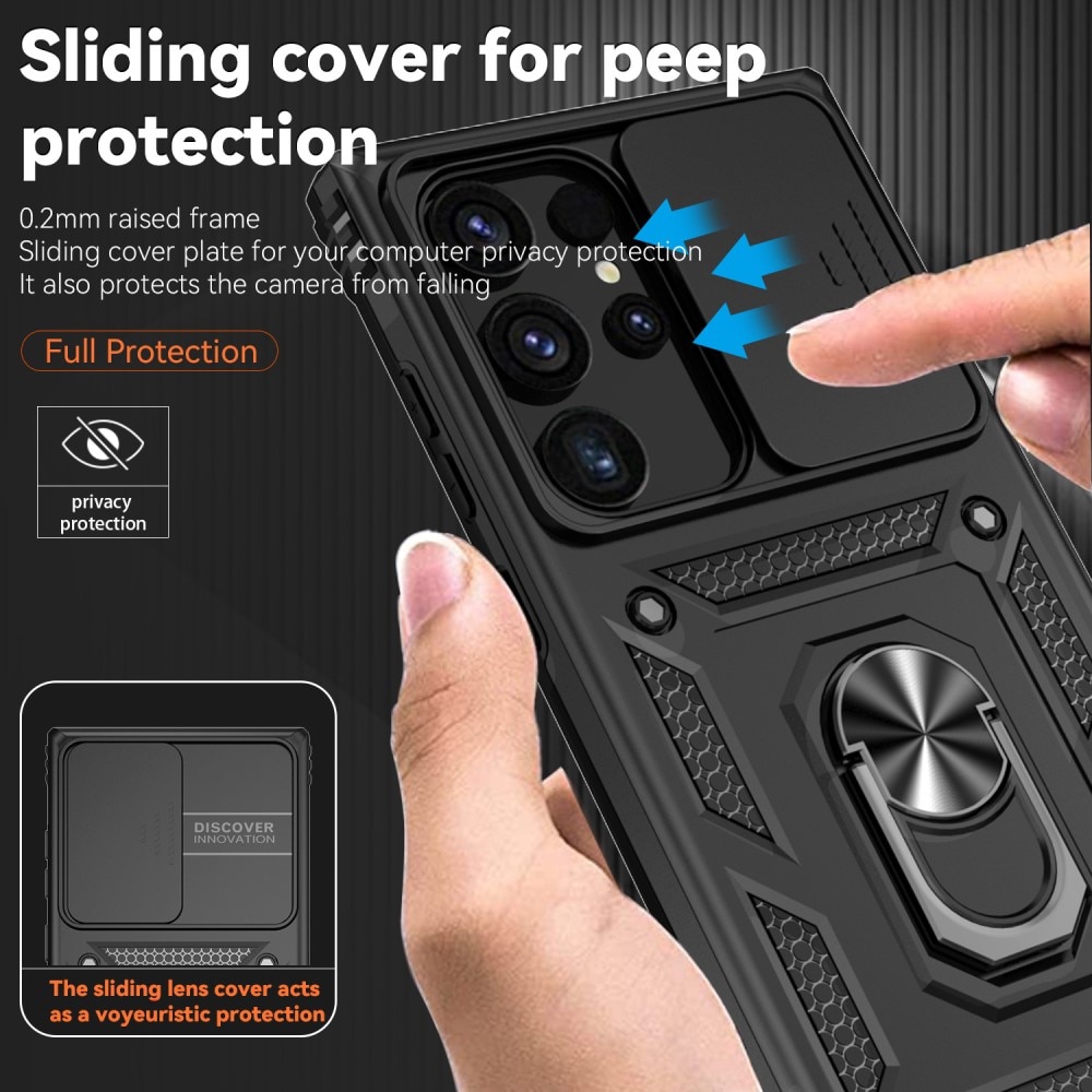 Samsung Galaxy S24 Ultra Hybridcase Ring + Camera Protector zwart
