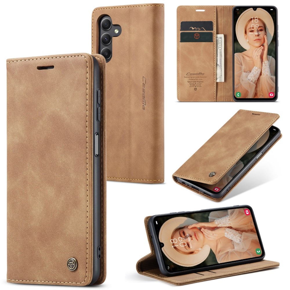 Slim Bookcover hoesje Samsung Galaxy A15 cognac