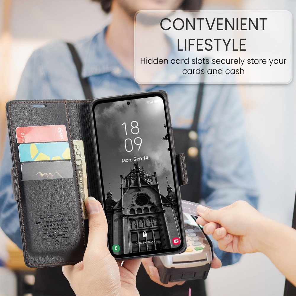 RFID blocking Slim Bookcover Hoesje Samsung Galaxy A55 Zwart